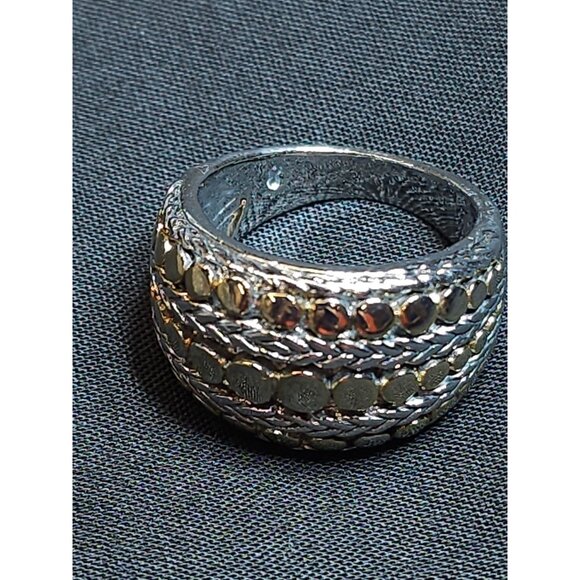 Wide Silver-Gold Textured Band Ring, Braided & Dotted, Size 8 - Picture 7 of 7